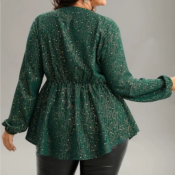 BloomChic Plus Glitter Lantern Sleeve Blouse - Picture 9 of 13